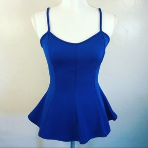 Blue Peplum Spaghetti Strap Tang Top